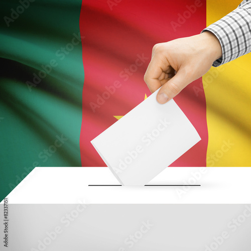 Ballot box with national flag on background - Cameroon