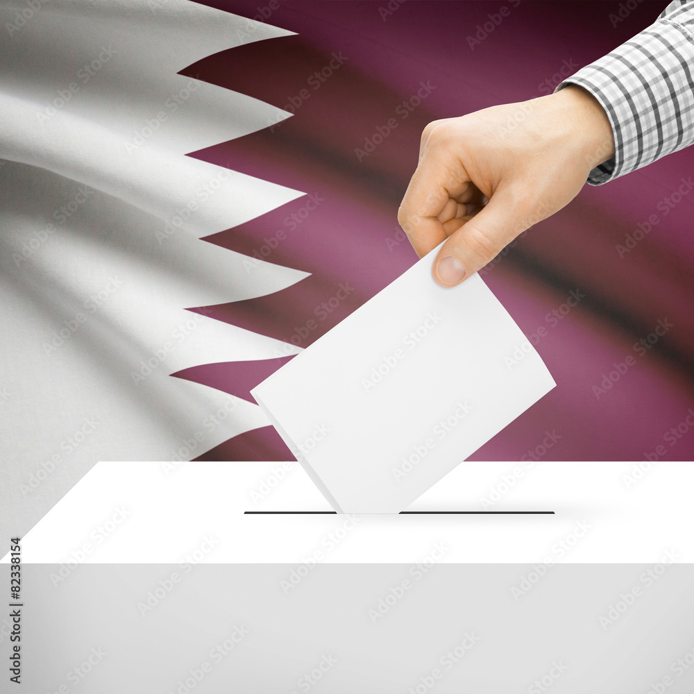 Ballot box with national flag on background - Qatar Ballot box with national flag on background - Qatar