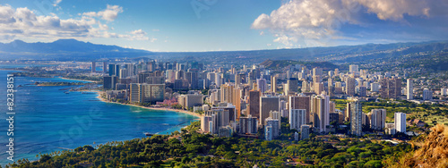 Spectacular view of Honolulu city, Oahu photo