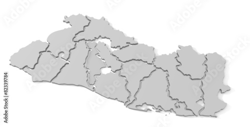 El Salvador map with separate states 3d illustration over white