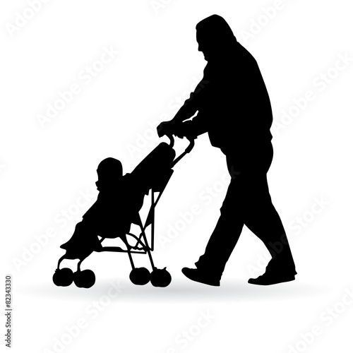 man pushing a pram with a small child