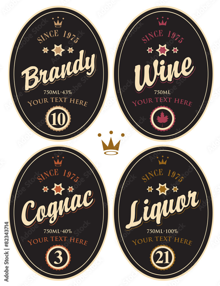 set of retro labels for various alcoholic beverages set of retro labels for various alcoholic beverages