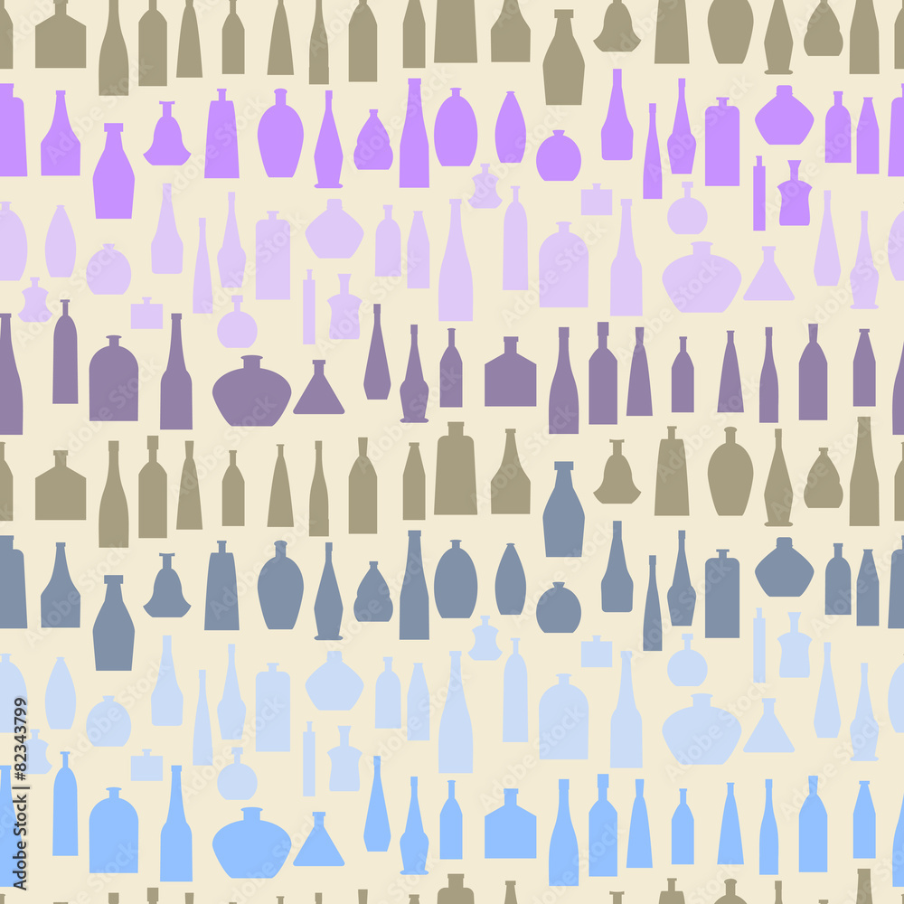 Different bottle types icon silhouette set seamless texture