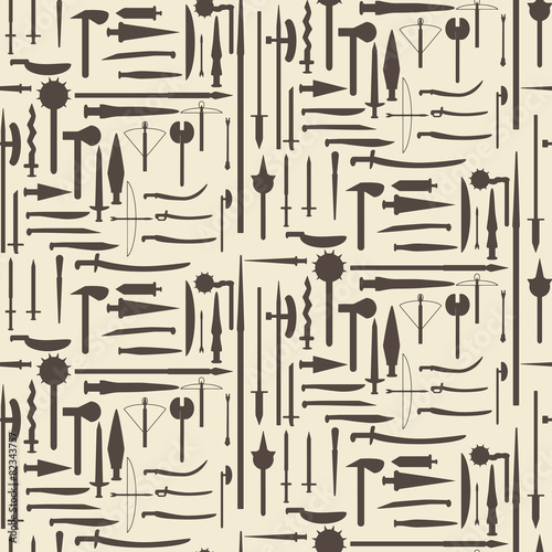 Medieval weaponry icon silhouette set seamless texture