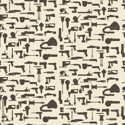 Electric construction tools icon silhouette set seamless texture