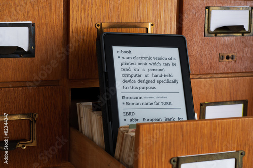 Ebook Reader in Library Catalog Card Drawer photo