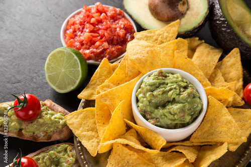 Guacamole with bread and av...