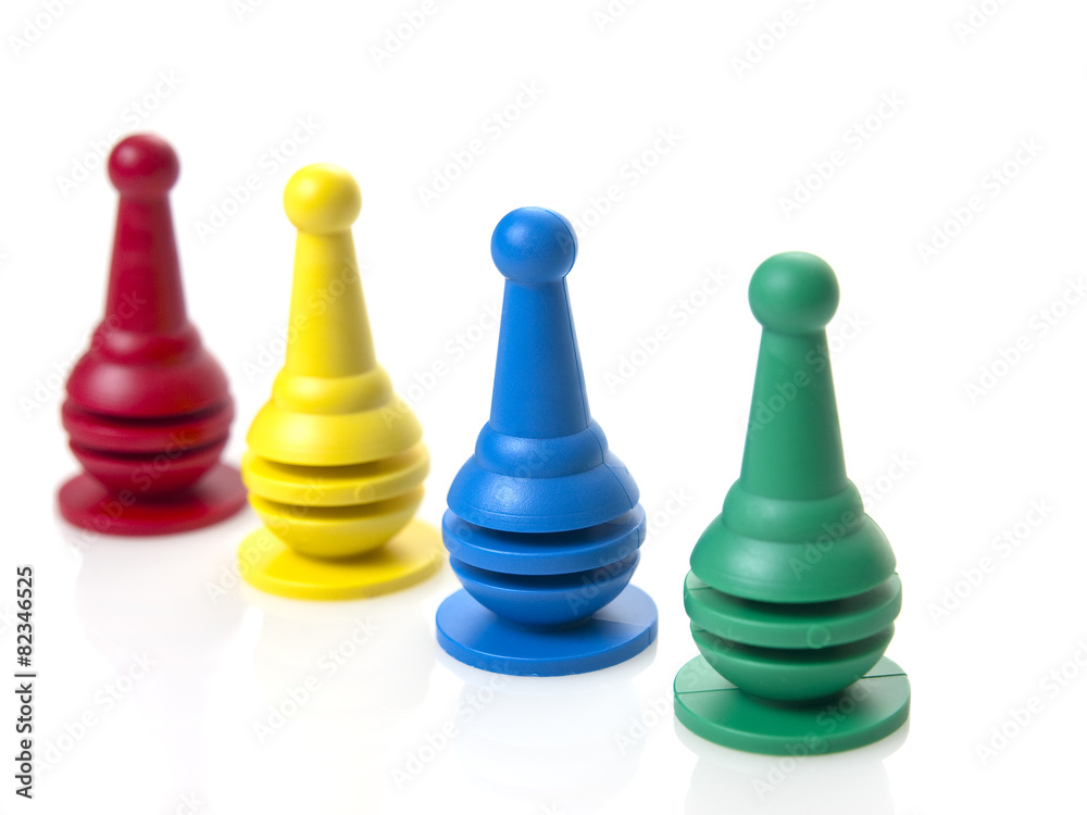 coloured pawns isolated on white background coloured pawns isolated on white background