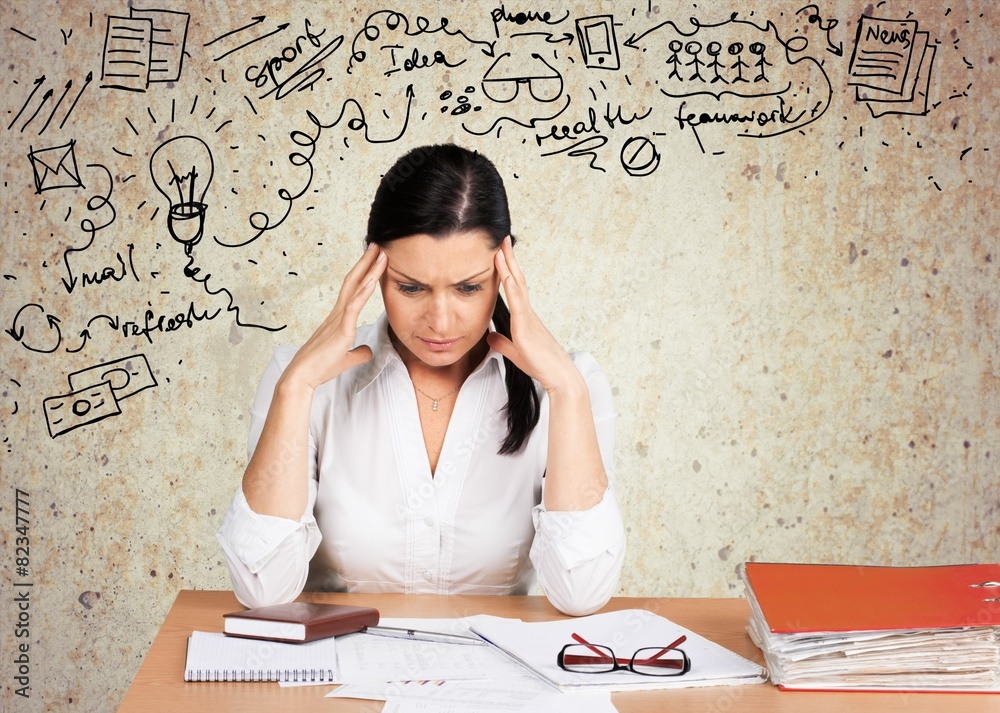 Fototapeta premium Women. Disappointed mature businessswoman thinking over