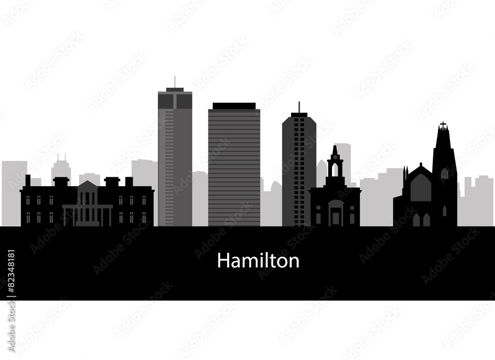 Hamilton, Canada skyline. Detailed silhouette. Vector illustrati