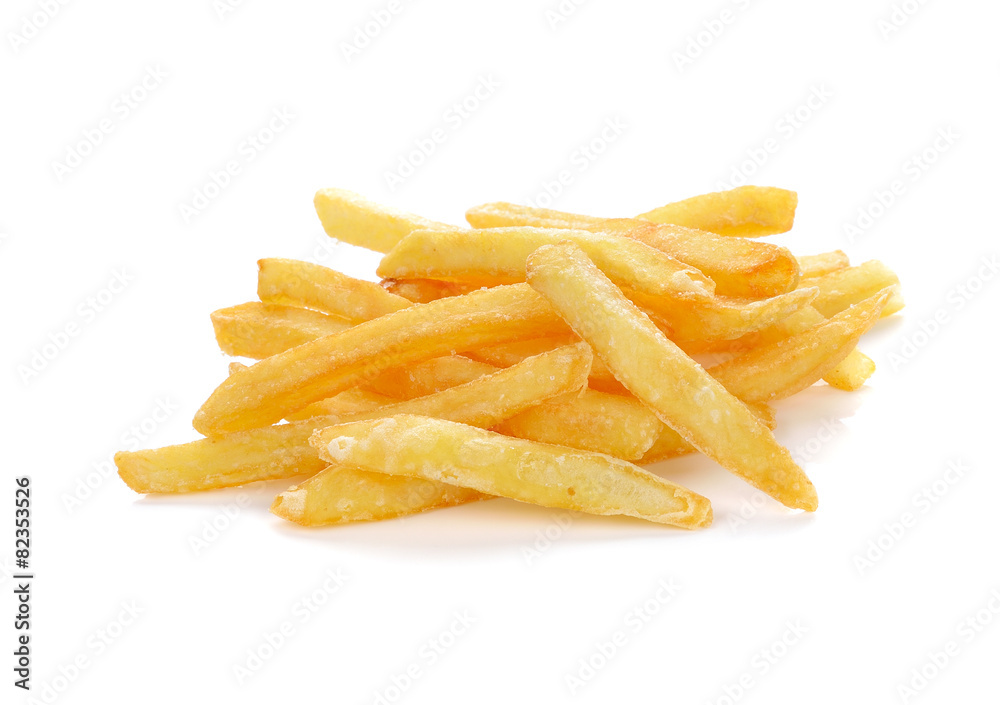 a pile of appetizing french fries on a white background a pile of appetizing french fries on a white background