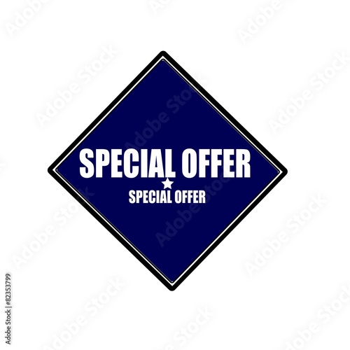 Special Offer white stamp text on blue black background