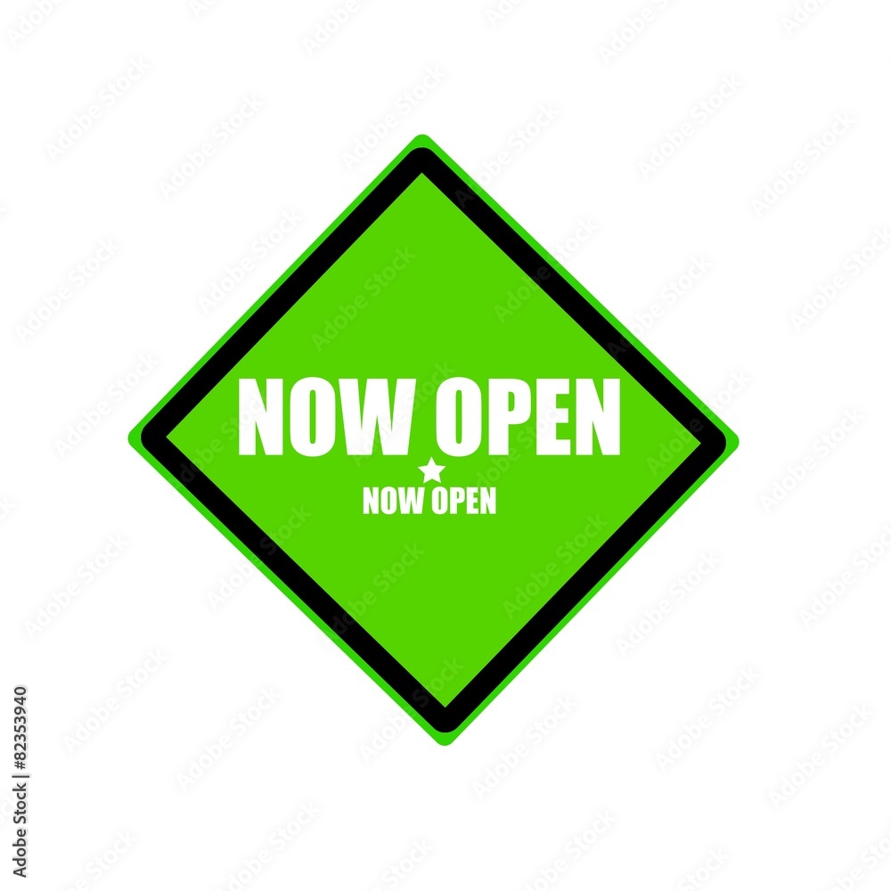 Now open white stamp text on green background Now open white stamp text on green background