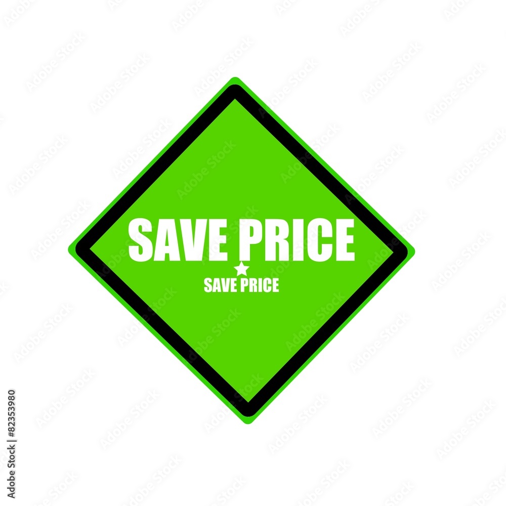 Save price white stamp text on green background