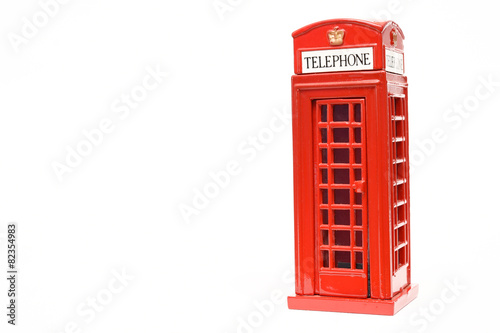 Red phone booth isolated on white background