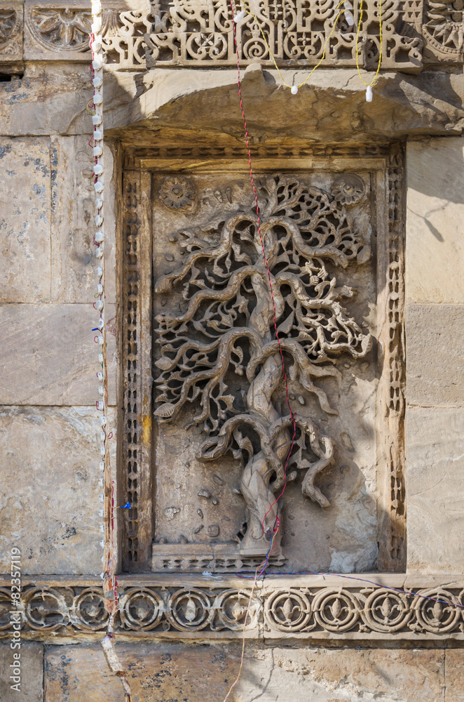 Exquisitely beautiful stone carved motifs on the minarets of the