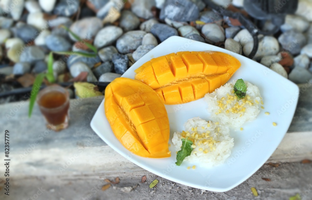 sticky rice with coconut milk mix and ripe mango. sticky rice with coconut milk mix and ripe mango.