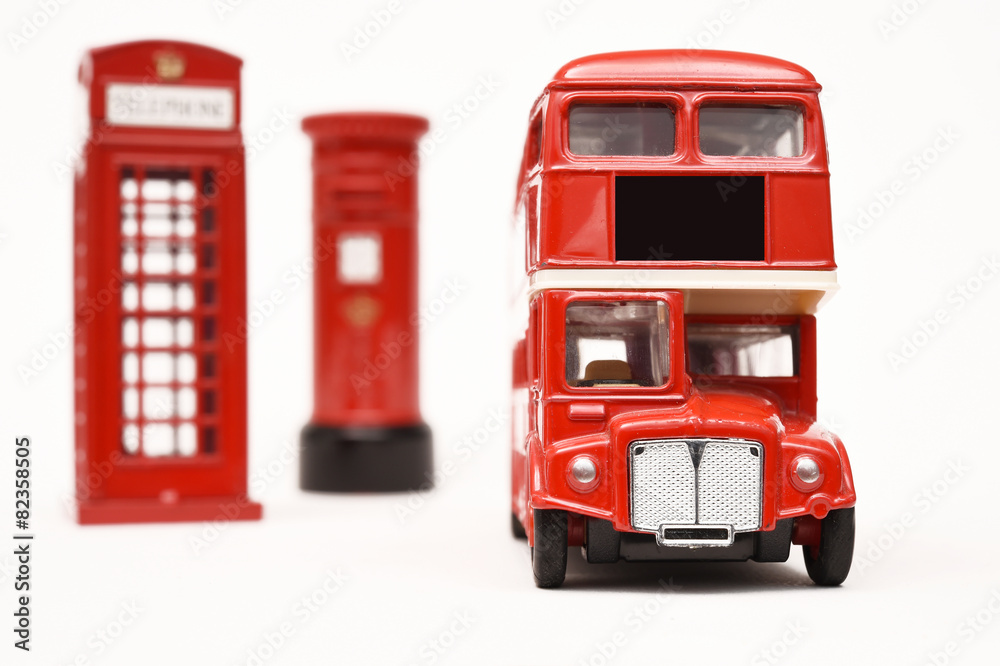 Postbox and red telephone box with red bus Postbox and red telephone box with red bus