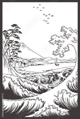 歌川広重　冨士三十六景　駿河薩タ之海上イメージイラスト