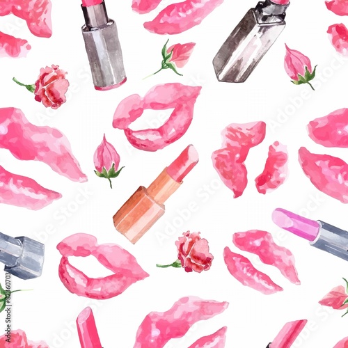 Seamless pattern with a lipstick kiss prints