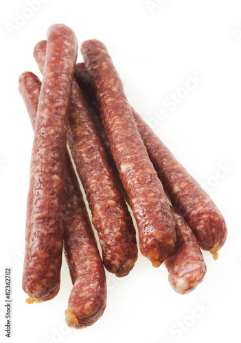 A group of freshly made hot Italian sausage links 