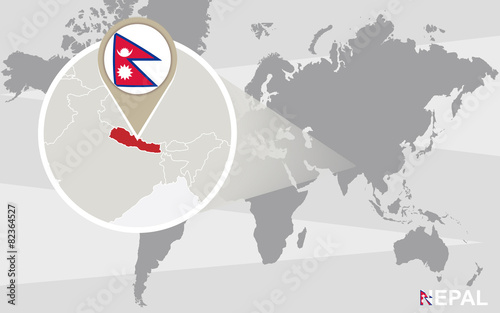World map with magnified Nepal