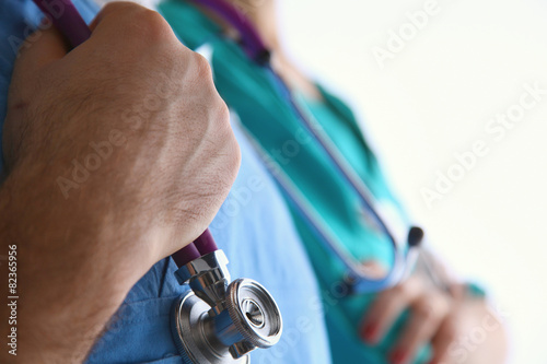 Closeup portrait of a two doctors with stethoscope