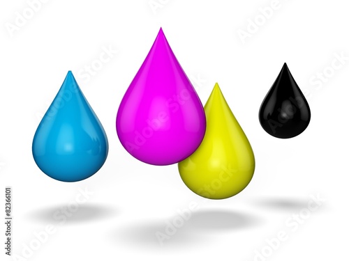 Printing Out. 3D. CMYK Falling drops