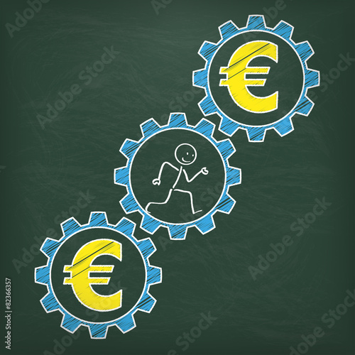 Blackboard Stickman Runs Gears Euro