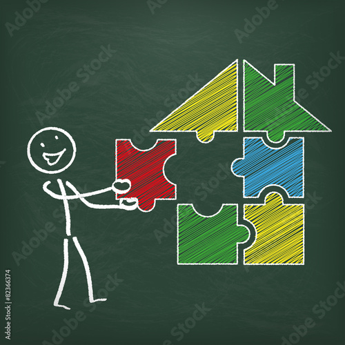 Blackboard Stickman Puzzle House