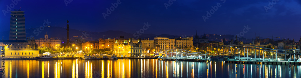 panorama of Port of Barcelona in night