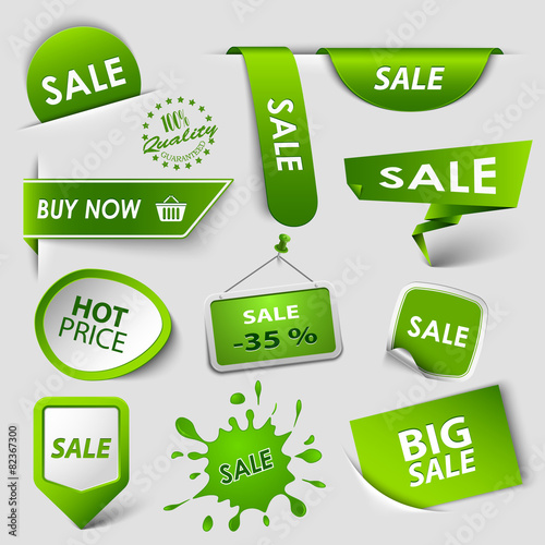 Collection web green pointers labels for shopping