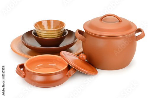 Fotografi Set clay utensils isolated on white