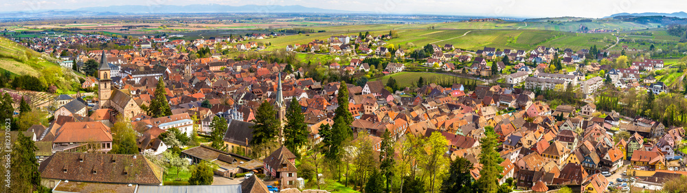 Panorama of Ribeauville, a traditional village in Alsace, France