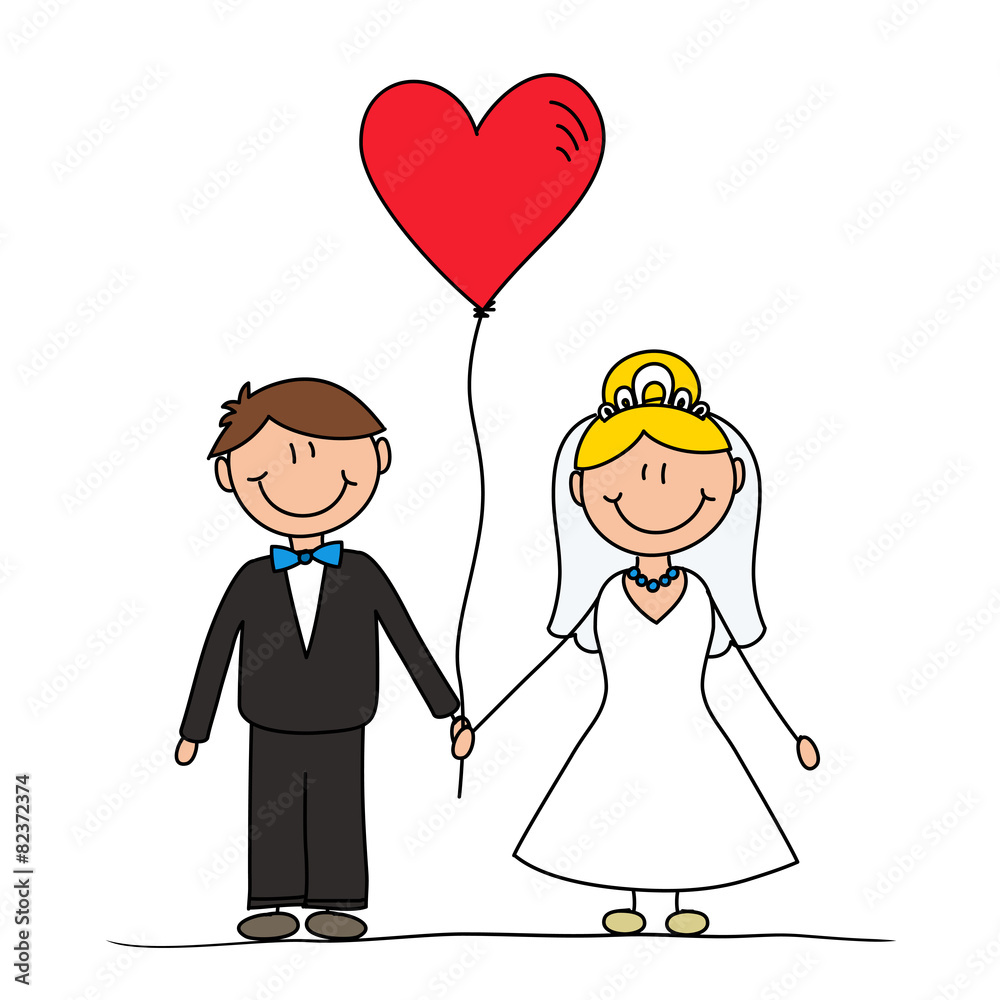 Married couple cartoon drawing, wedding invitation concept Married couple cartoon drawing, wedding invitation concept