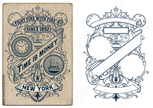 Old design with floral details. Elements organized by layers.