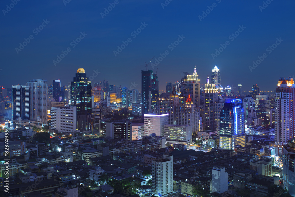 city scape in heart of bangkok thailand with beautiful lighting