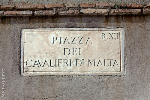 Piazza Dei Cavalieri Di Malta street sign in Rome, Italy
