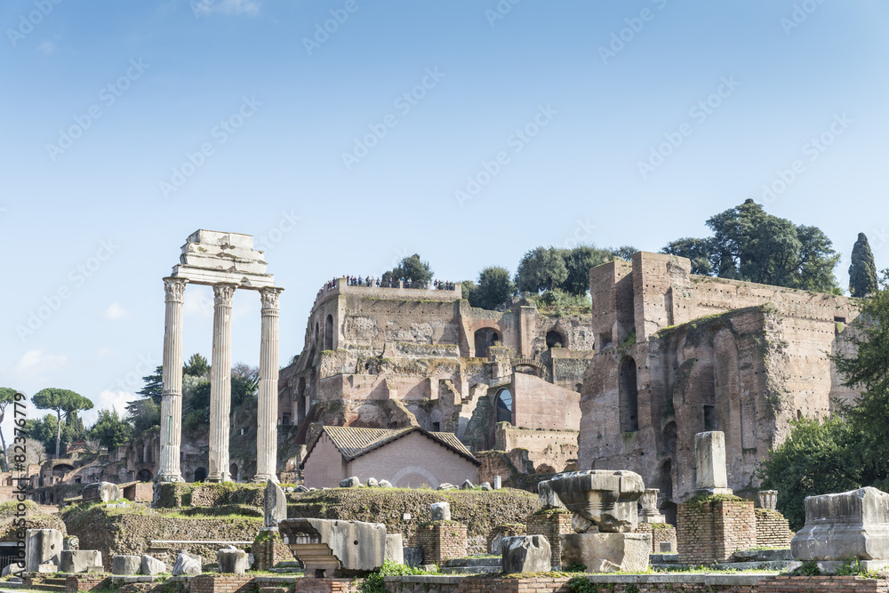 Temple of Castor and Pollux.Temple Dioscuri. Roman Forum. Italy