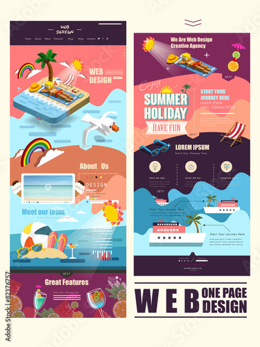 summer vacation concept one page website template design