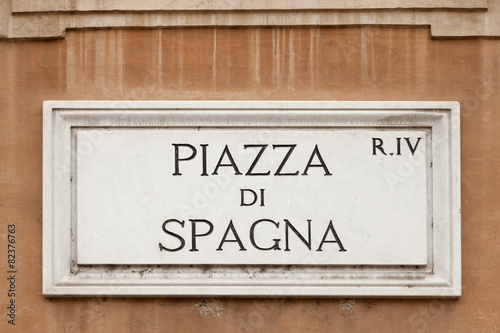 Piazza di Spagna street sign in Rome, Italy
