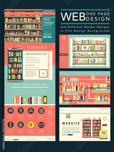 lovely one page website template design with library scene