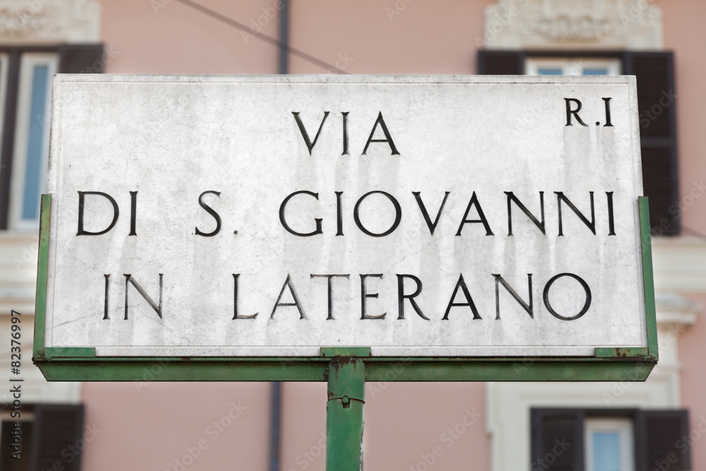 Fototapeta premium Via di San Giovanni in Laterano road sign in Rome, Italy
