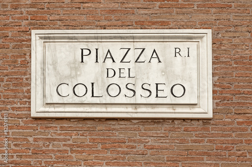Piazza Del Colosseo  street sign in Rome, Italy © zavgsg