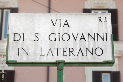 Via di San Giovanni in Laterano road sign in Rome, Italy