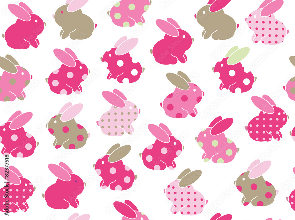 Fototapeta premium Vector seamless cute rabbits pattern , pink and green colors,