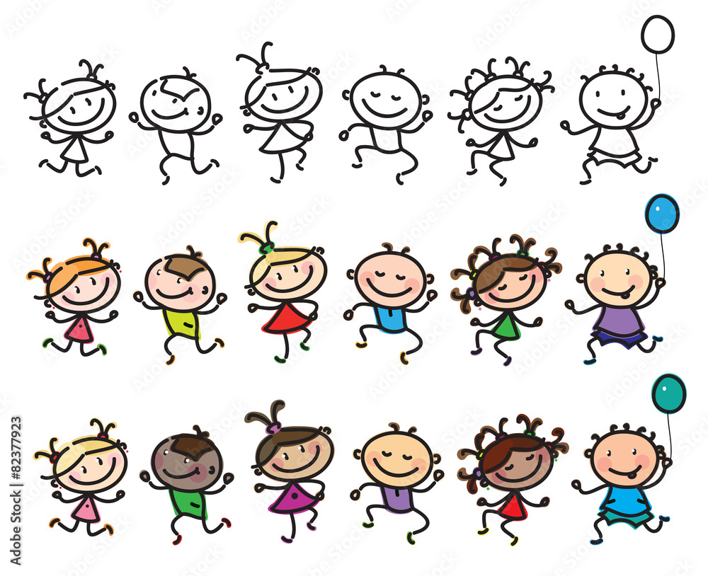 Vector fun, dancing multi-ethnic kids cartoons isolated. Vector fun, dancing multi-ethnic kids cartoons isolated.