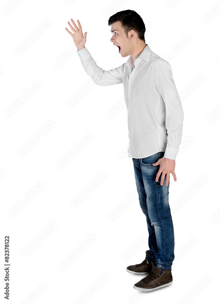 Young man arguing side Young man arguing side