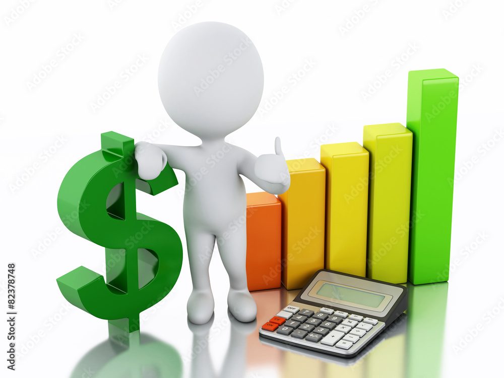 3d white people with business statistic graph and dollar sign. 3d white people with business statistic graph and dollar sign.