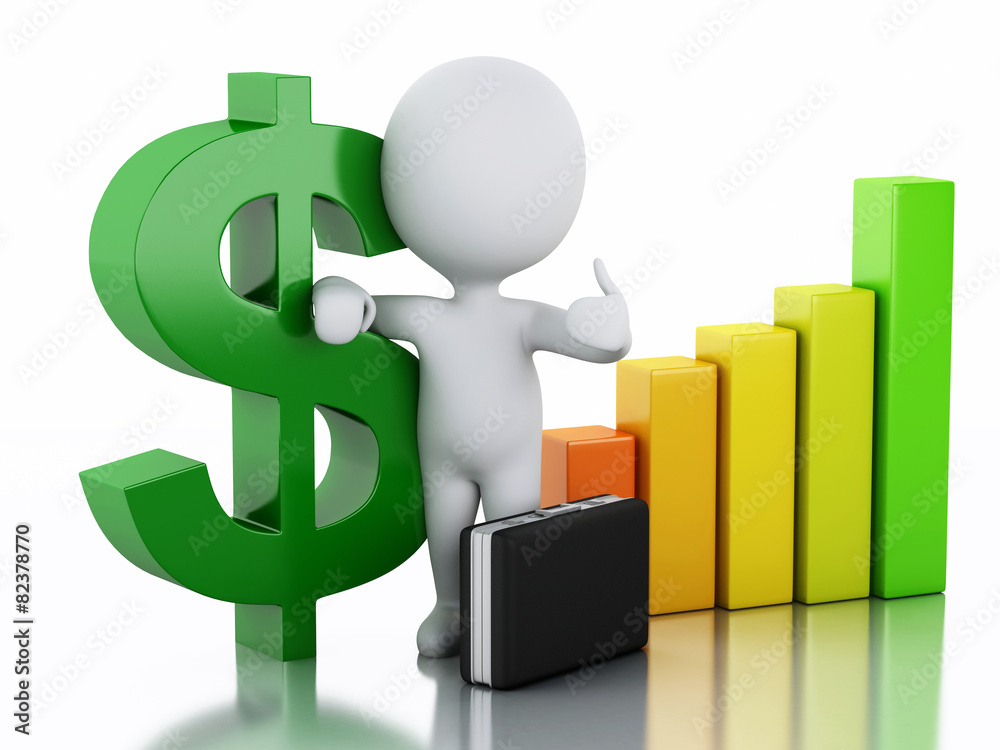3d white people with business statistic graph and dollar sign. 3d white people with business statistic graph and dollar sign.